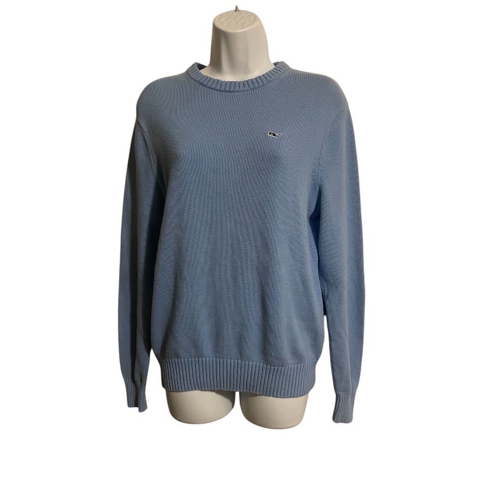 Vineyard Vines Cotton Sweater Whale Logo Crew Neck Pullover Light Blue‎ XS